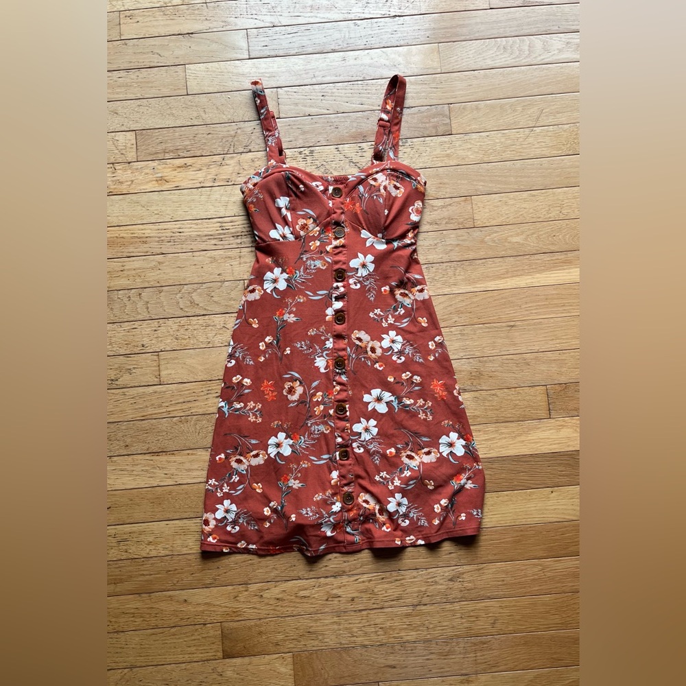 Orange floral dress with built in padding.
